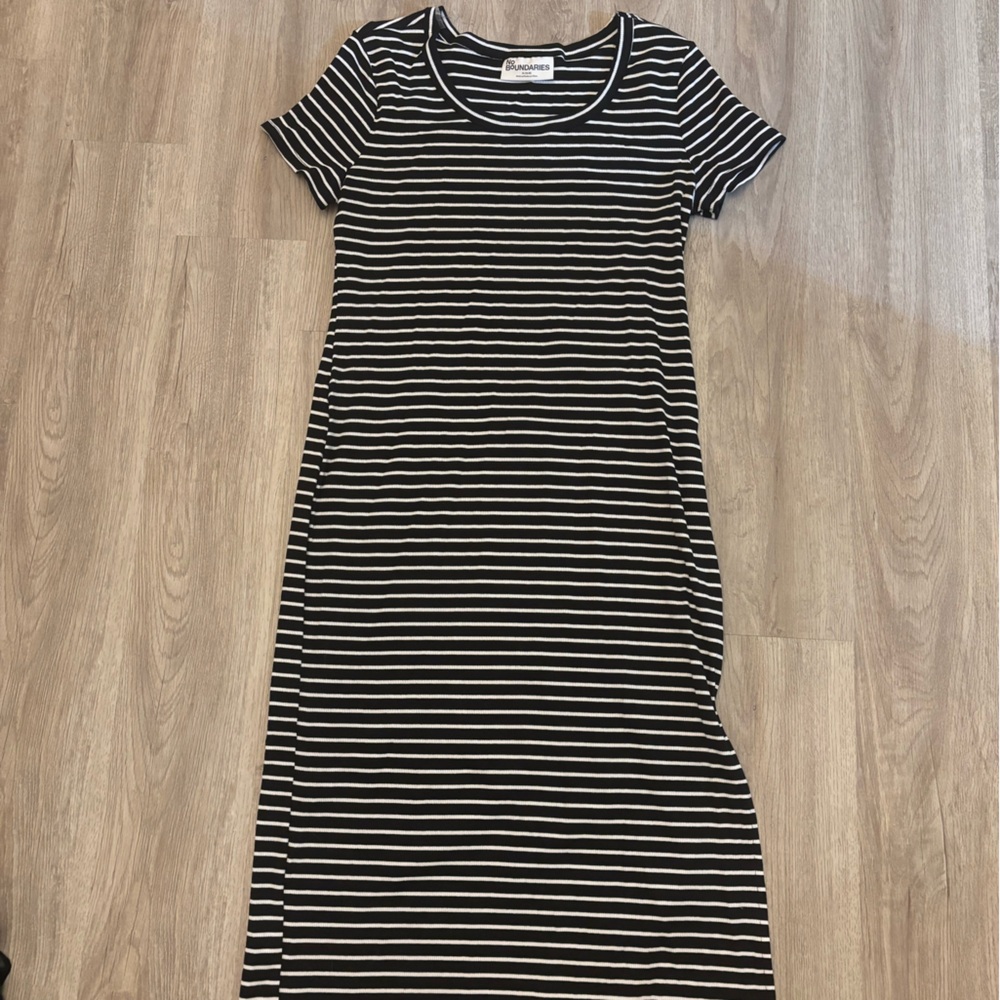 No Boundaries Vertical Striped Midi Dress in Black and White